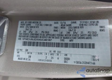 2017 Ford Escape Titanium из США, поврежденный, VIN 1FMCU9JDXHUC46187